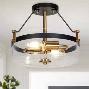 Uolfin 2-Light 12.5-in Matte Black LED Semi mount light